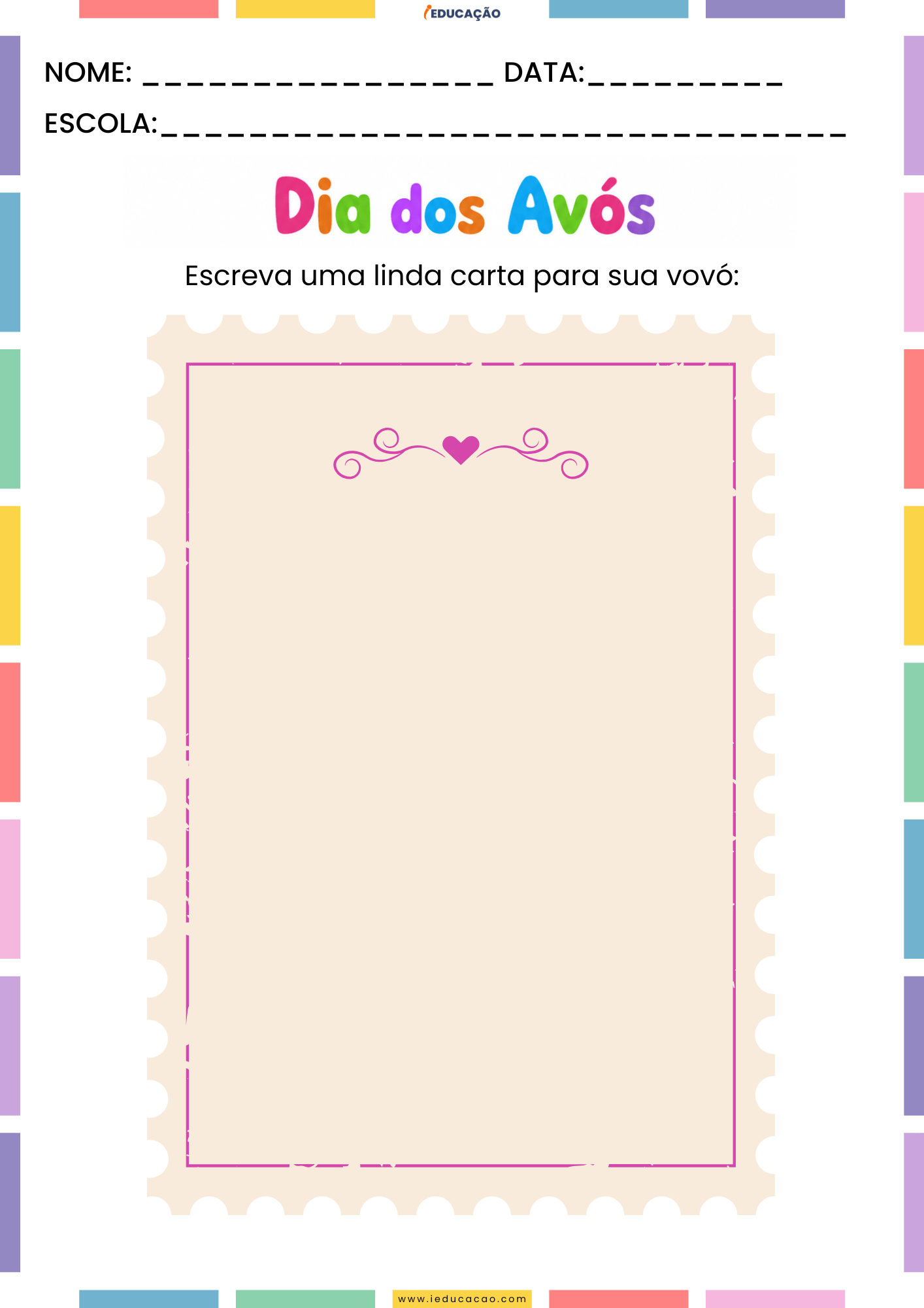 Atividades para o Dia dos Avós em PDF Grátis para Imprimir Atividades para o Dia dos Avós em PDF Grátis para Imprimir - Atividade de produção de texto com cartinha para a vovó