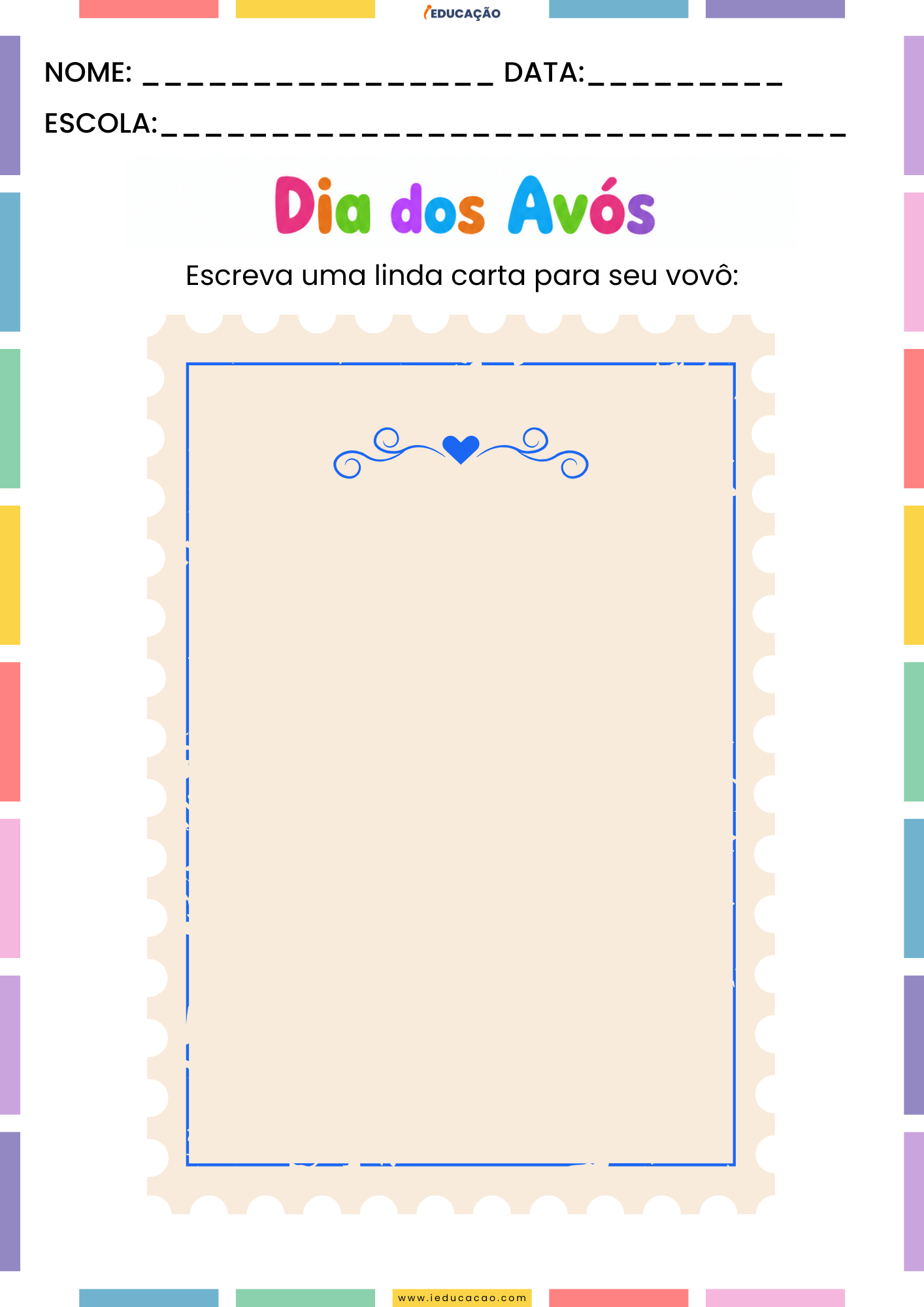 Atividades para o Dia dos Avós em PDF Grátis para Imprimir Atividades para o Dia dos Avós em PDF Grátis para Imprimir - Atividade de produção de texto com cartinha para o vovô