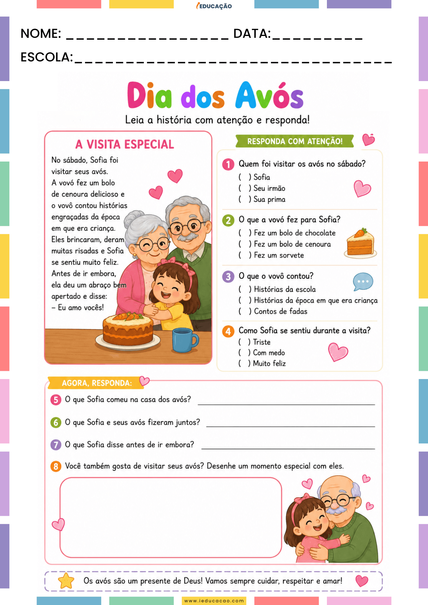 Atividades para o Dia dos Avós em PDF Grátis para Imprimir Atividades para o Dia dos Avós em PDF Grátis para Imprimir - Atividades de interpretação de textos para imprimir