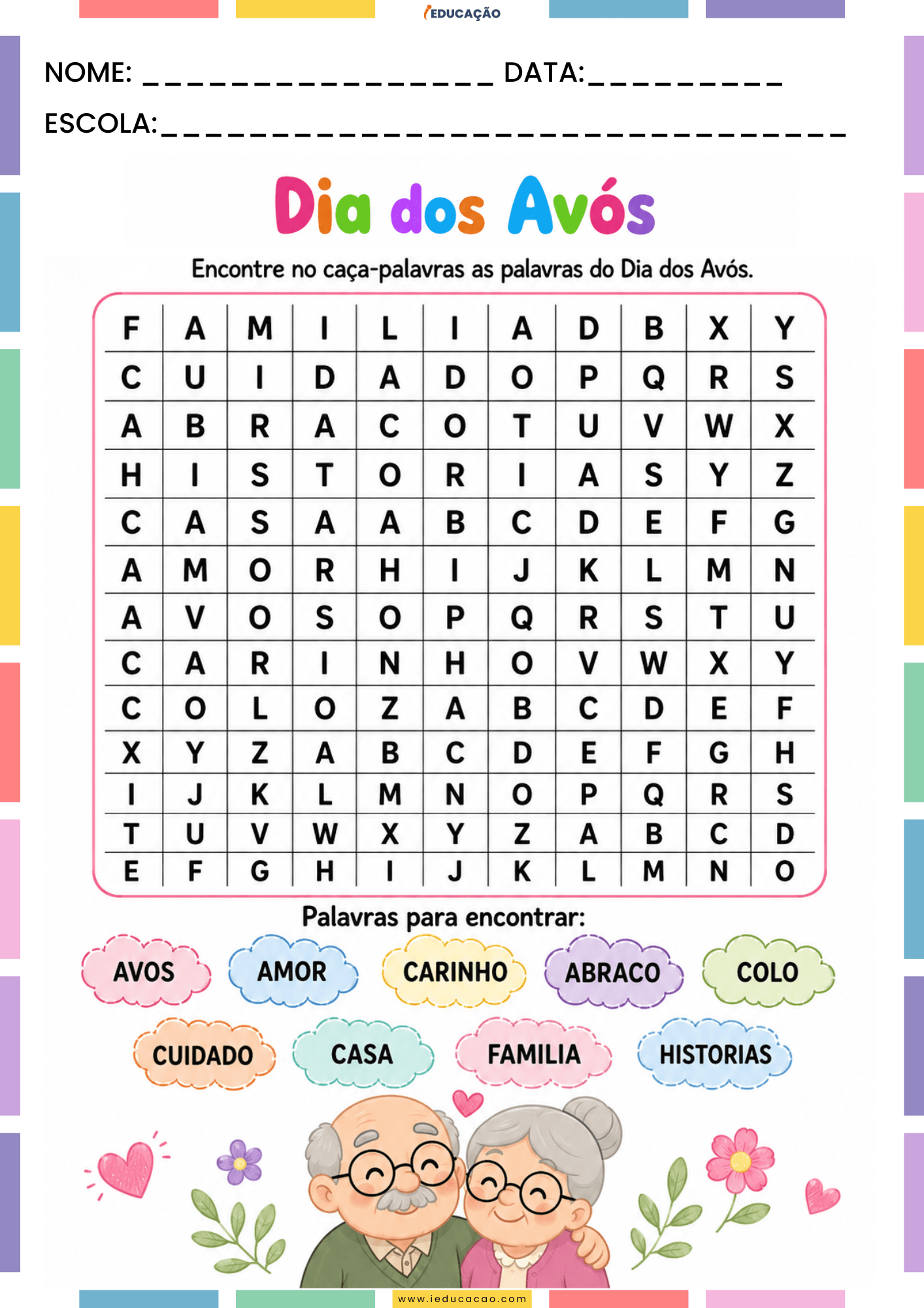 Atividades para o Dia dos Avós em PDF Grátis para Imprimir Atividades para o Dia dos Avós em PDF Grátis para Imprimir - Caça-palavras para imprimir