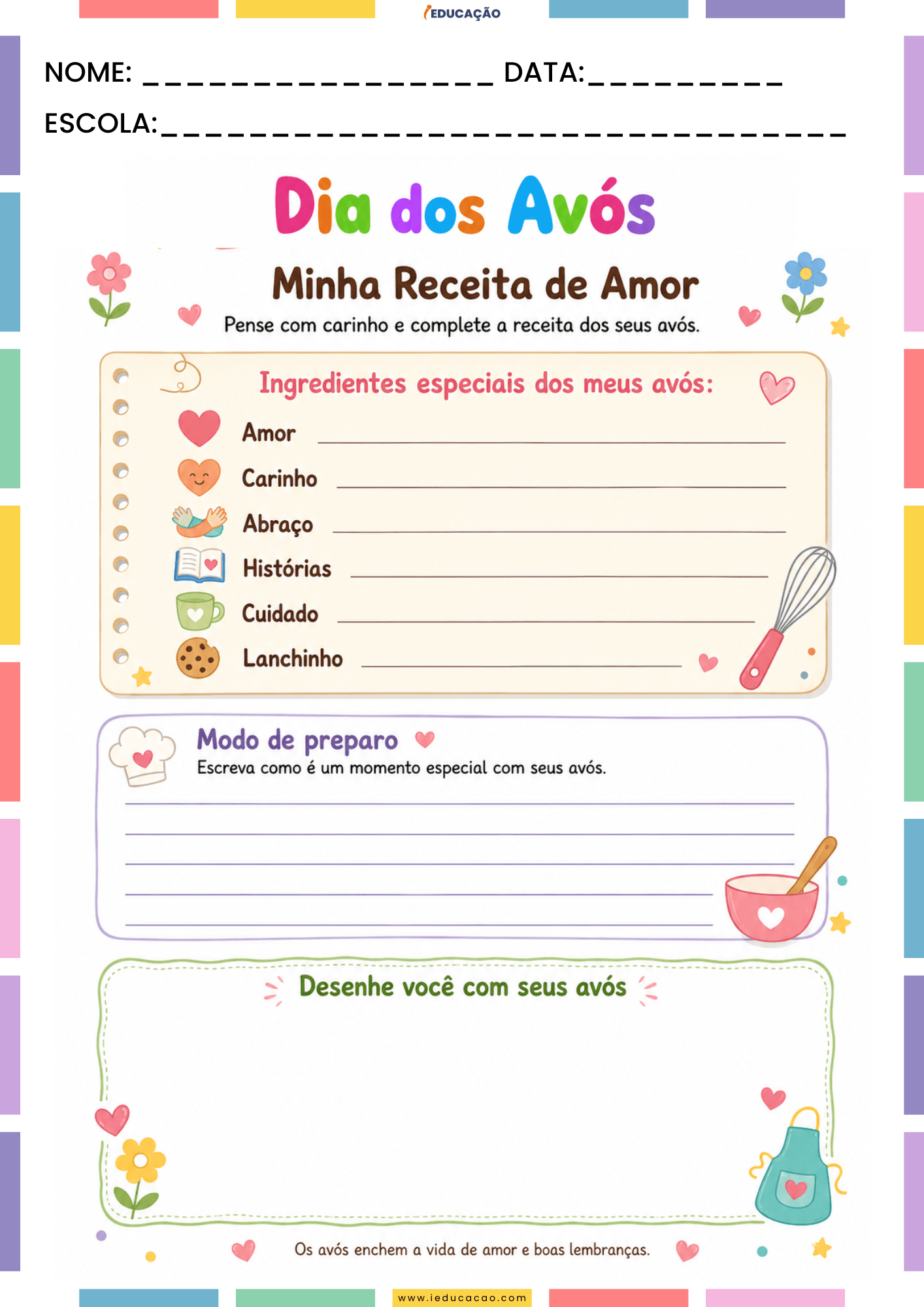 Atividades para o Dia dos Avós em PDF Grátis para Imprimir Atividades para o Dia dos Avós em PDF Grátis para Imprimir - Receita de amor da vovó e do vovô
