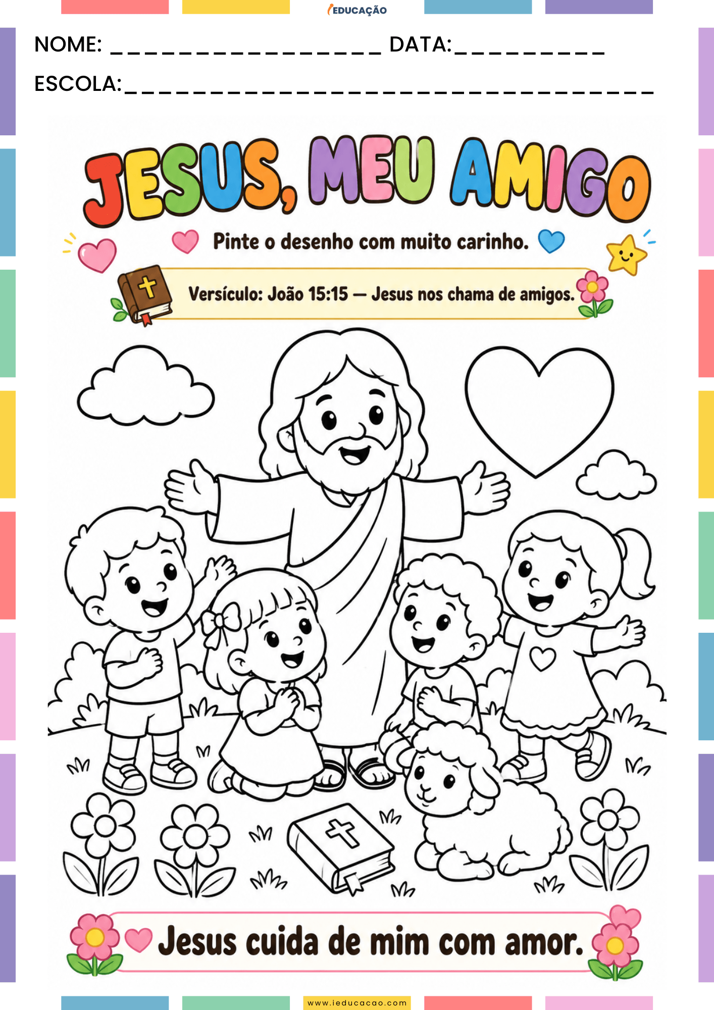 Atividades Sobre o Dia do Amigo na Educação Infantil Para Imprimir Desenho para colorir do dia do amigo com Jesus Cristo para crianças João 15_15