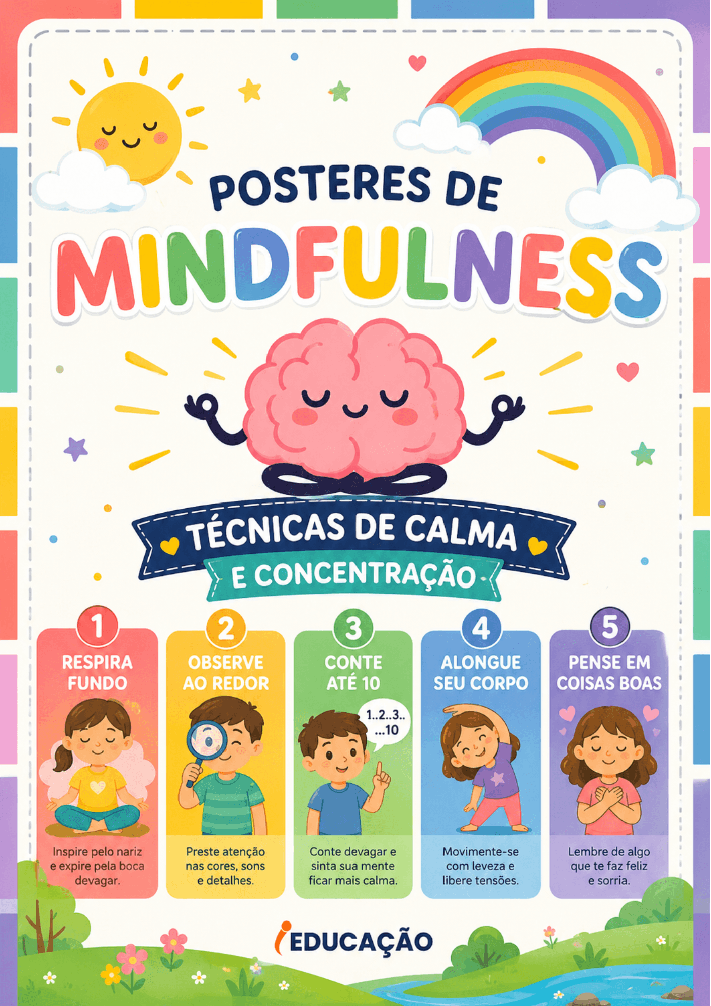 Mindfulness para Crianças: Pôsteres de Autorregulação Emocional para Imprimir Mindfulness para Crianças: Pôsteres de Autorregulação Emocional para Imprimir - Atividades das emoções para educação infantil . Inteligência Emocional na Infância . técnicas de calma E CONCENTRAÇÃO.