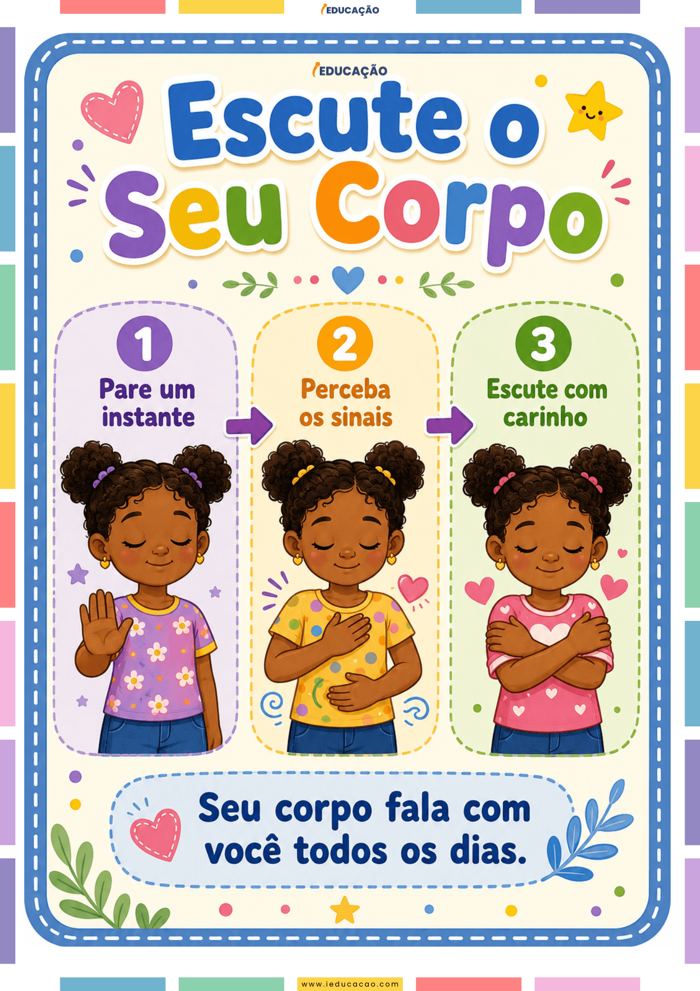 Mindfulness para Crianças: Pôsteres de Autorregulação Emocional para Imprimir Mindfulness para Crianças_ inteligência emocional para crianças - Escute o seu corpinho . autorregulação infantil