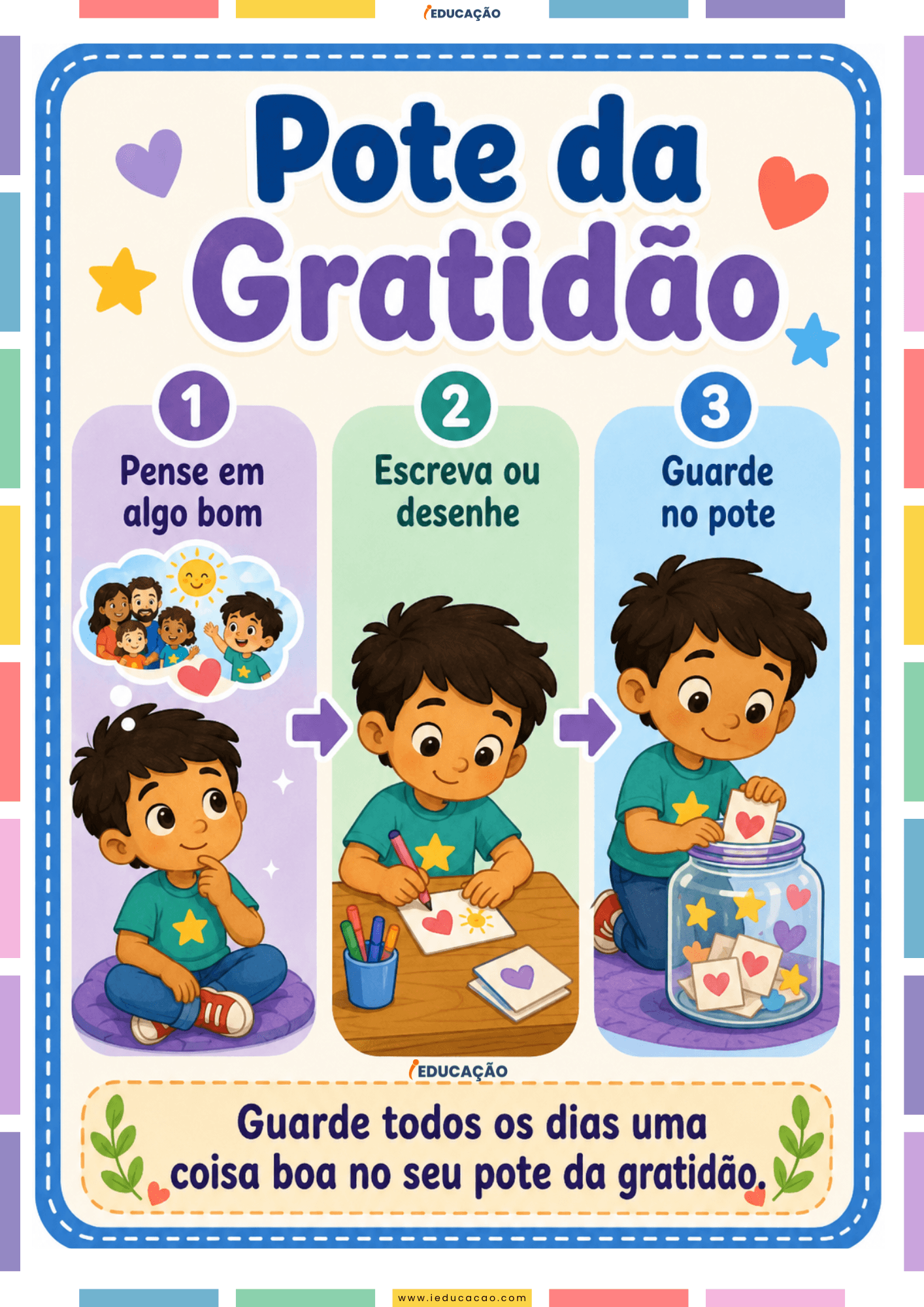 Mindfulness para Crianças: Pôsteres de Autorregulação Emocional para Imprimir Mindfulness para Crianças_ inteligência emocional para crianças - Técnica de calma - pote da gratidão. autorregulação infantil