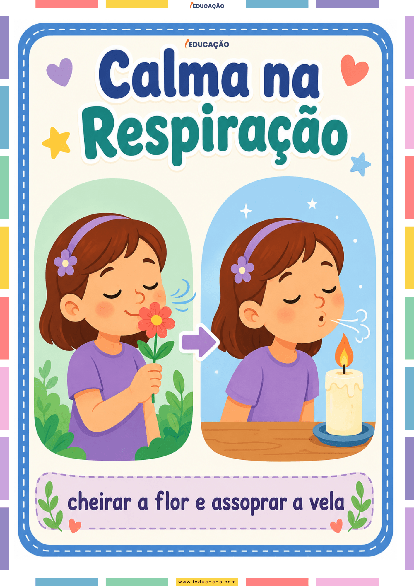Mindfulness para Crianças: Pôsteres de Autorregulação Emocional para Imprimir Mindfulness para Crianças_ inteligência emocional para crianças - Técnica de cheirar a flor e assoprar a vela . autorregulação infantil