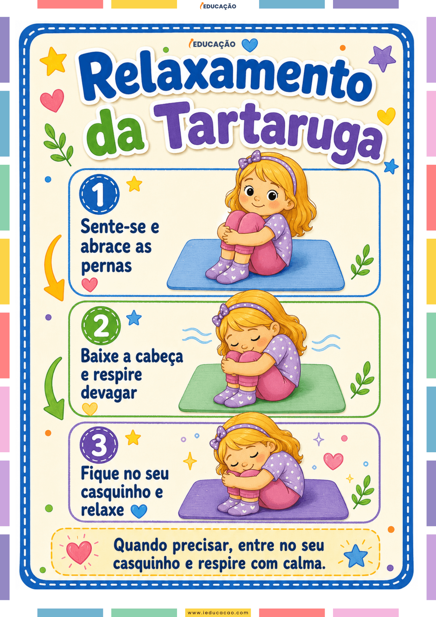 Mindfulness para Crianças: Pôsteres de Autorregulação Emocional para Imprimir Mindfulness para Crianças_ inteligência emocional para crianças - Técnica de relaxamento da tartaruga . autorregulação infantil