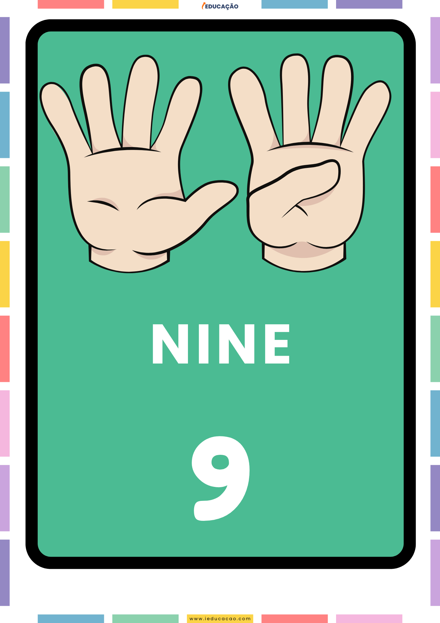 Números de 1 a 10 em Inglês Com PDF Grátis para Imprimir (Educação Infantil) Números de 1 a 10 Em Inglês para Imprimir - Números em Inglês - Número 9 em Inglês para Educação infantil