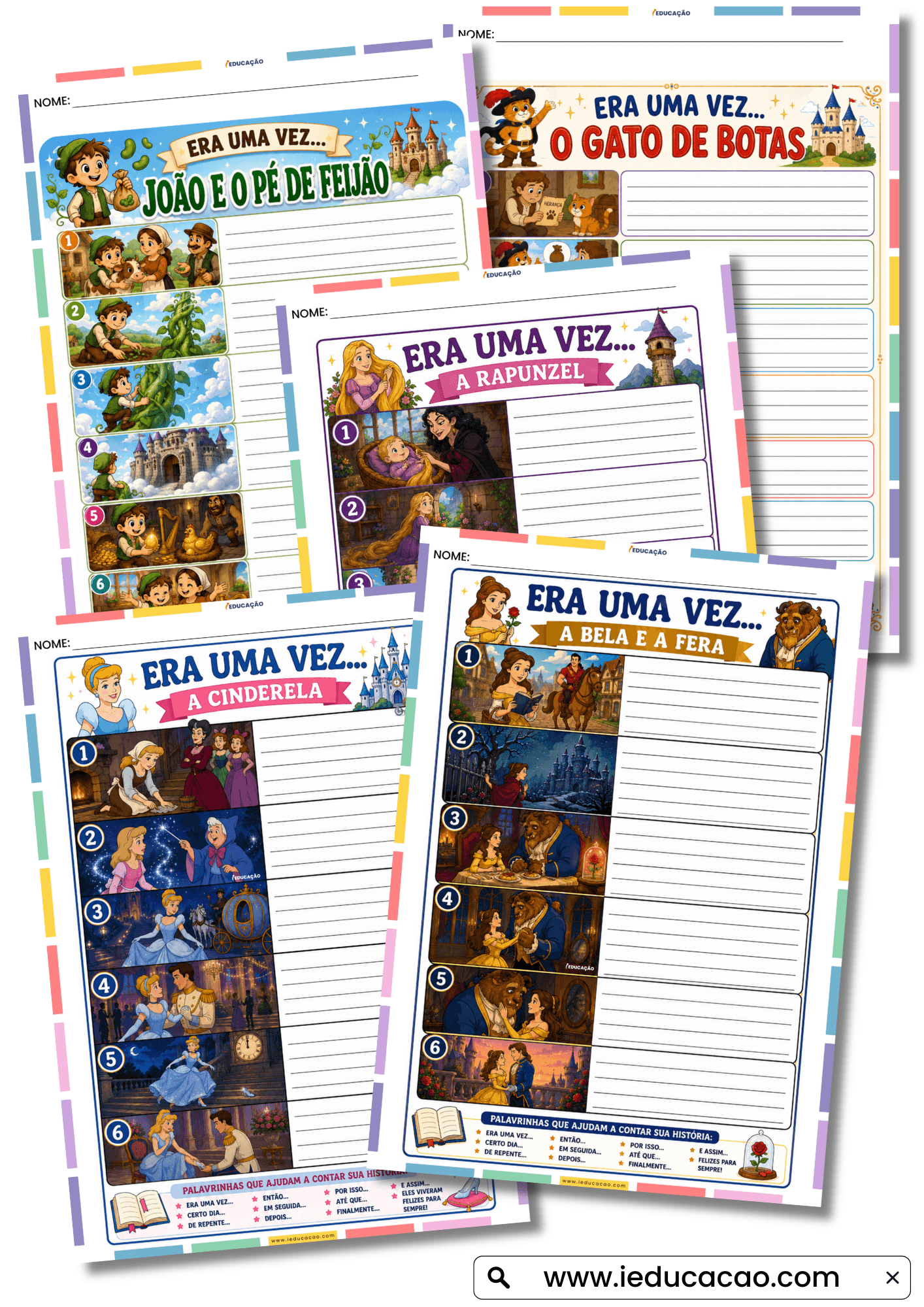 50 Fichas de Produção Textual com Atividades de Escrita Criativa para Imprimir 50 Fichas de Produção textual com atividades de produção de texto para imprimir - imagens para produção de texto - Histórias de Contos de Fadas para produção textual - João e o pé de feijão, O gat