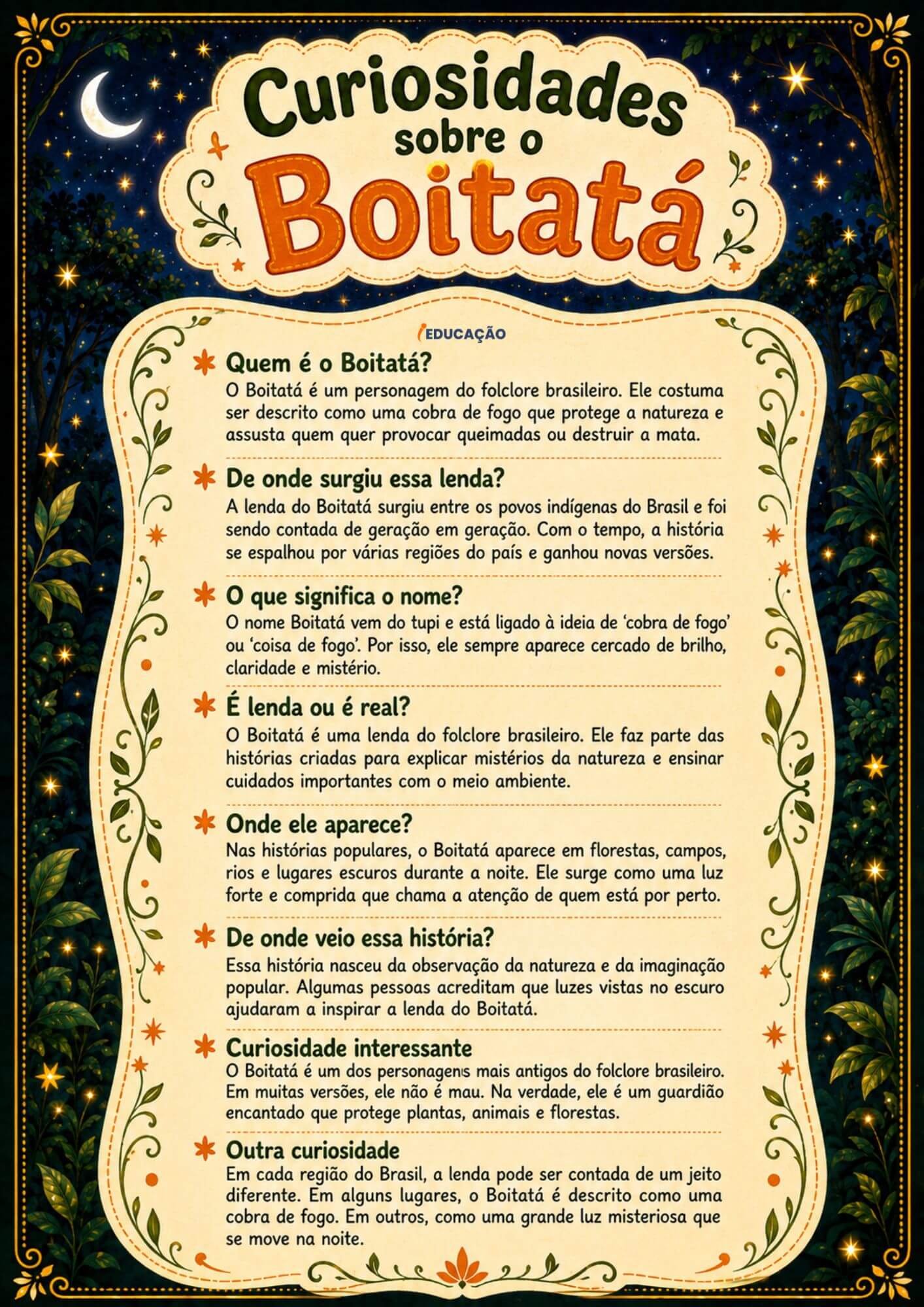 História do Boitatá: Lendas do Folclore Brasileiro para Imprimir Curiosidades sobre a Lenda do Boitatá - História do Boitatá Lendas do Folclore Brasileiro para Imprimir - Leitura divertida sobre as Lendas do Folclore Brasileiro - Curiosidades sobre os personage (1)