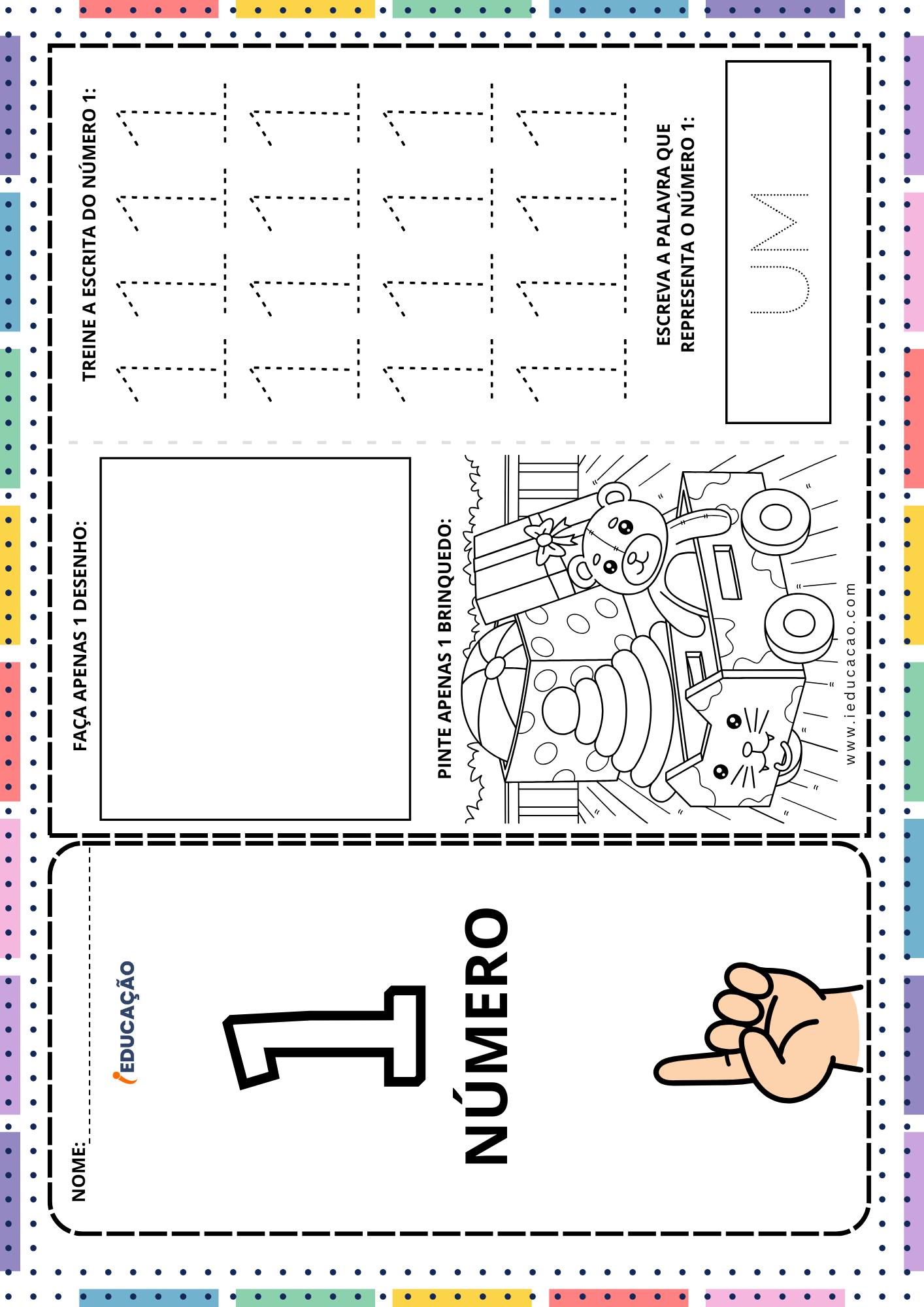 Fichas de Matemática com Atividades dos Números de 1 a 10 para educação infantil Fichas de Matemática com Atividades dos números de 1 a 10 para educação infantil - Numerais de 1 a 10 - Atividades do número 1 para imprimir