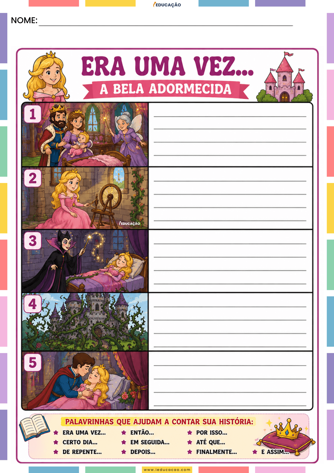50 Fichas de Produção Textual com Atividades de Escrita Criativa para Imprimir Fichas de Produção Textual com Imagem para Produção de Texto para imprimir - História da Bela Adormecida para imprimir para imprimir