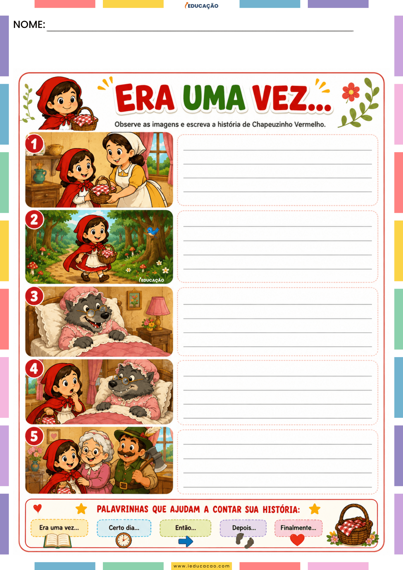 50 Fichas de Produção Textual com Atividades de Escrita Criativa para Imprimir Fichas de Produção Textual com Imagem para Produção de Texto para imprimir - História da Chapeuzinho Vermelho para imprimir