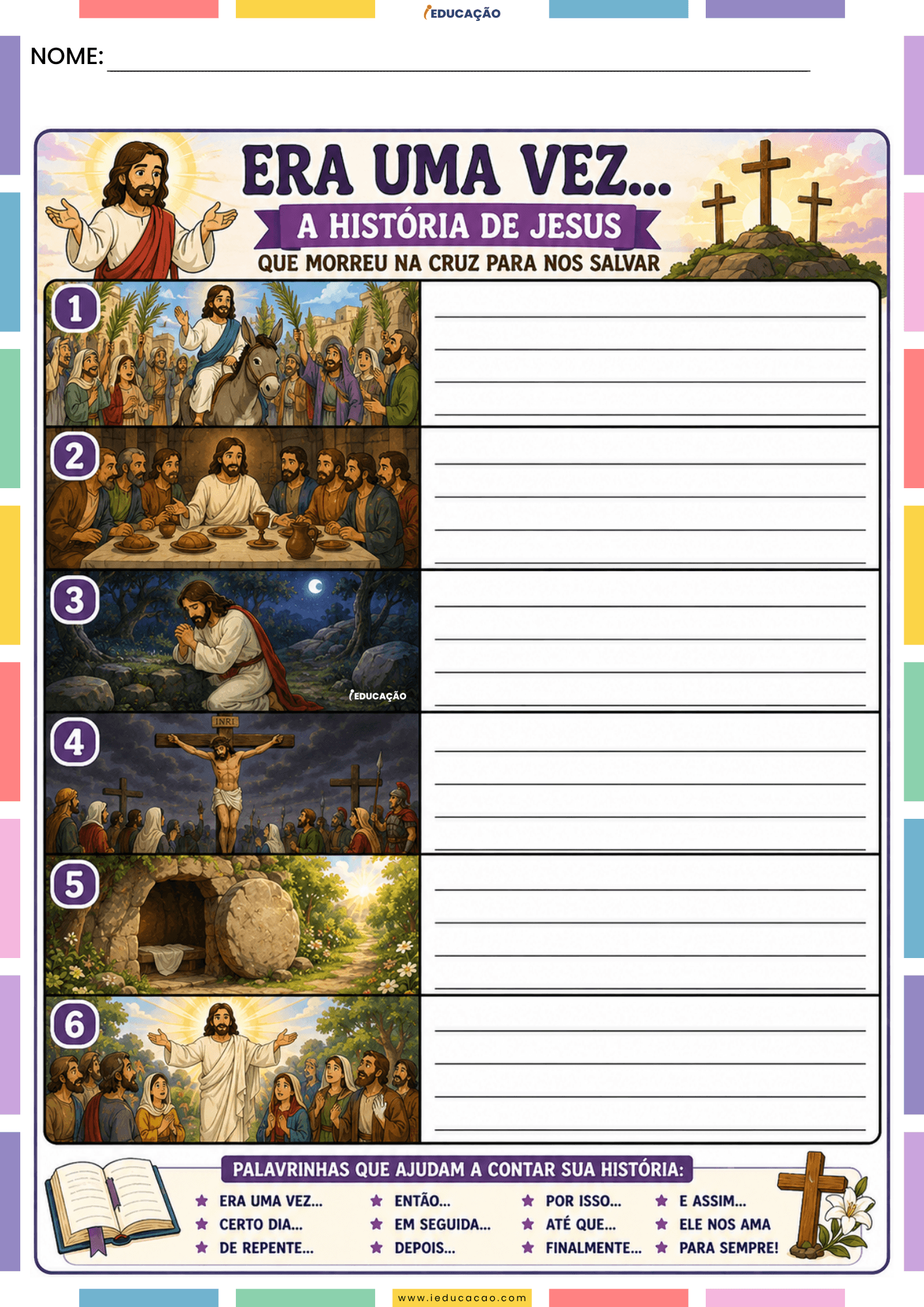 50 Fichas de Produção Textual com Atividades de Escrita Criativa para Imprimir Fichas de Produção Textual com Imagem para Produção de Texto para imprimir - Histórias da Bíblia para imprimir - A História de Jesus para imprimir