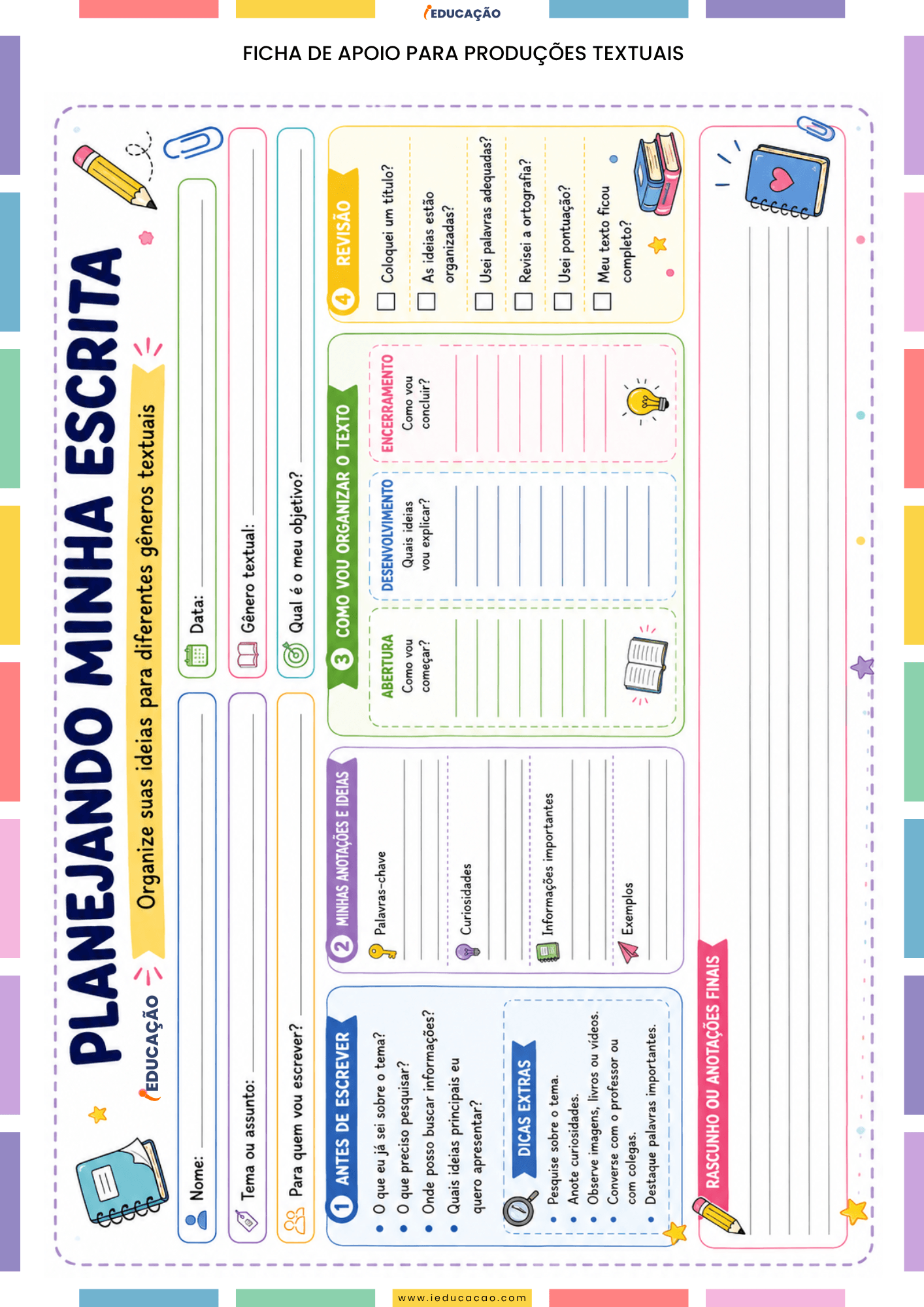 50 Fichas de Produção Textual com Atividades de Escrita Criativa para Imprimir Fichas de Produção textual - Material de Apoio para Produção de texto