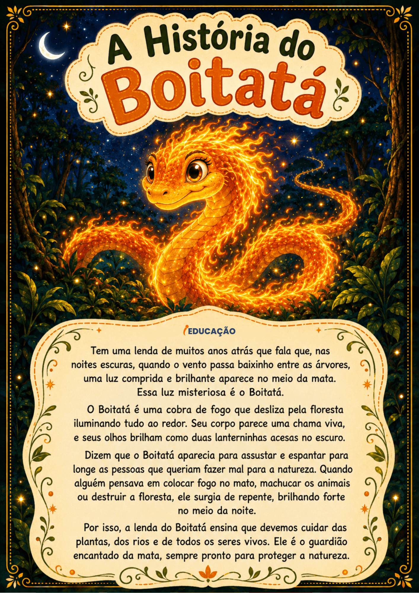 História do Boitatá: Lendas do Folclore Brasileiro para Imprimir Lenda do Boitatá para Imprimir - História do Boitatá_ Lendas do Folclore Brasileiro para Imprimir - Atividade de leitura e interpretação sobre os Personagens do folclore