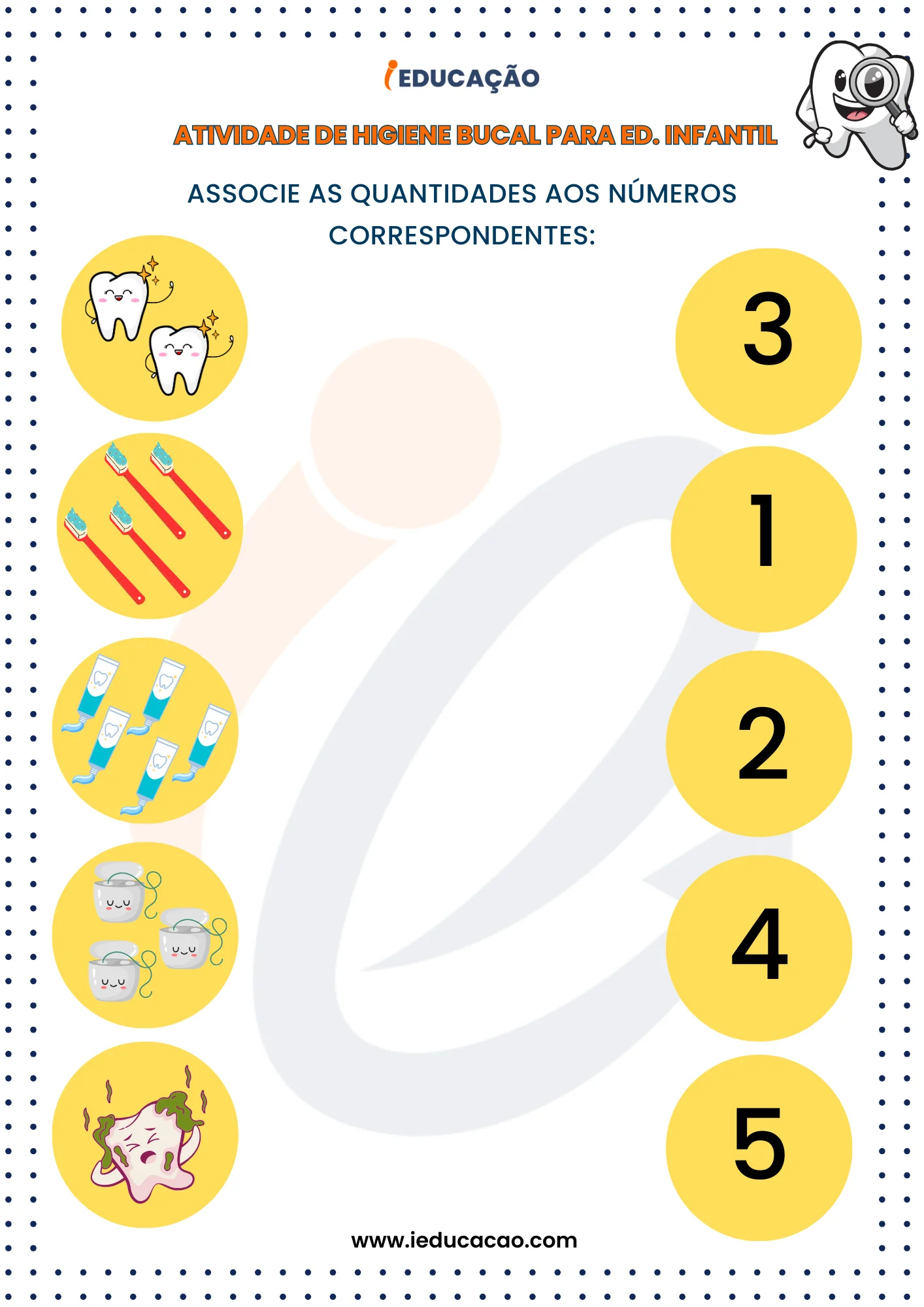 Atividades de Higiene Bucal para Educação Infantil números e quantidades