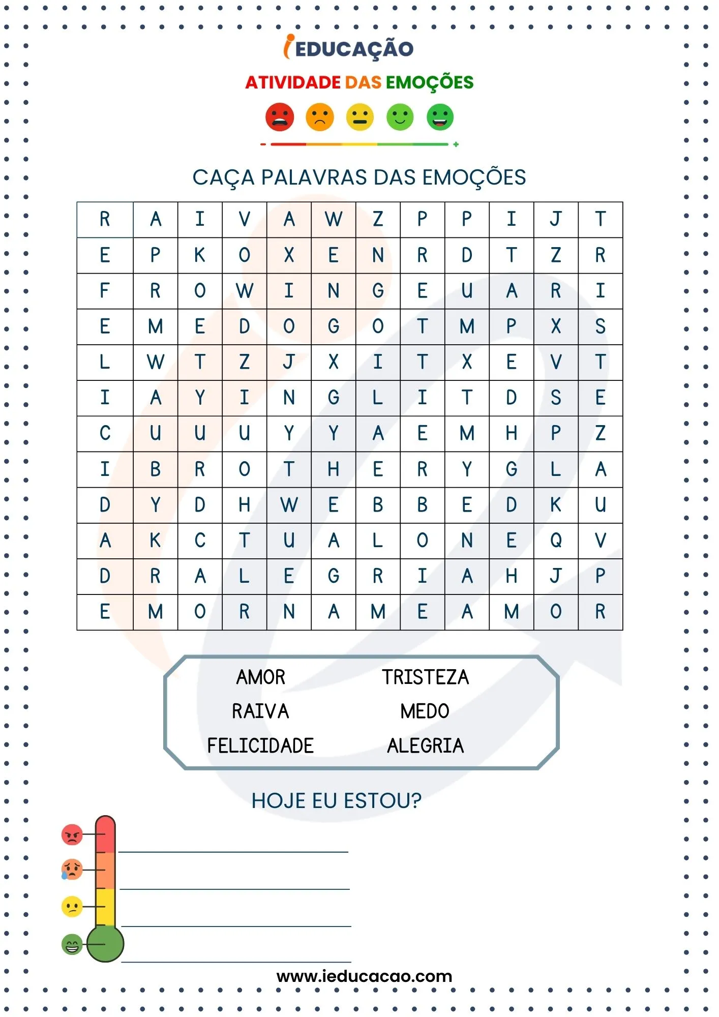 Atividade Sobre Emoções- Caça Palavras das Emoções