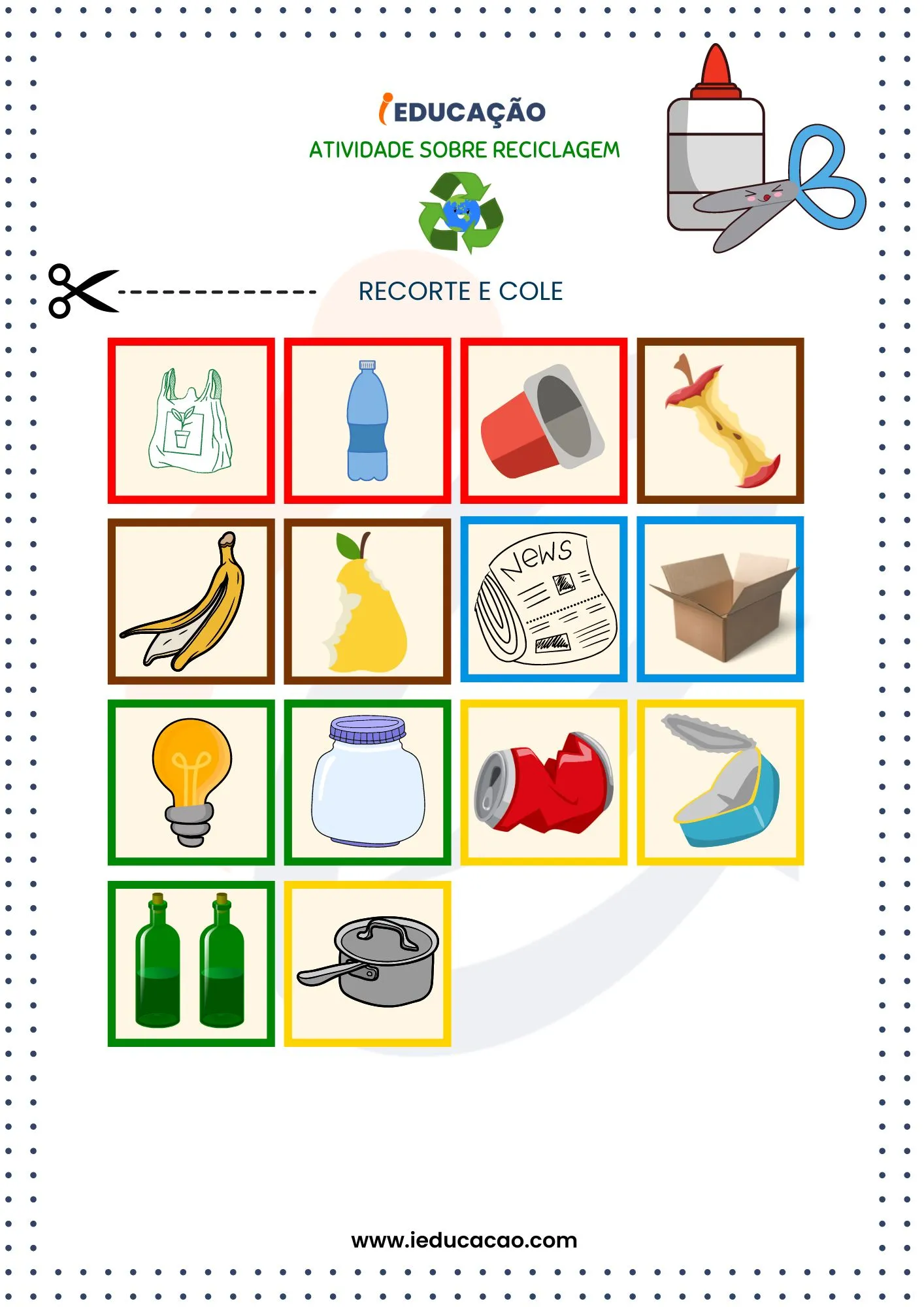 Atividades Sobre Reciclagem na Educação Infantil- Recursos para Colar e Recortar_