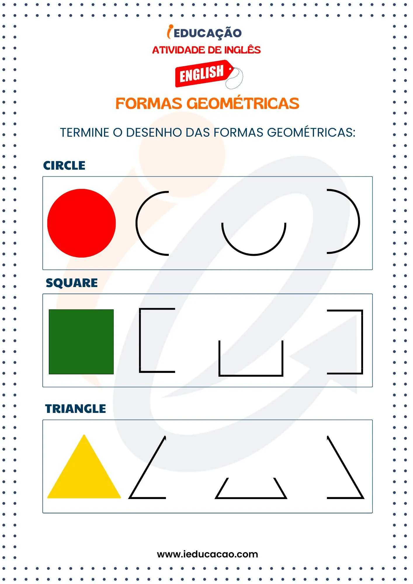 Atividades de Inglês para Educação Infantil- Atividade de Forma Geométrica em Inglês