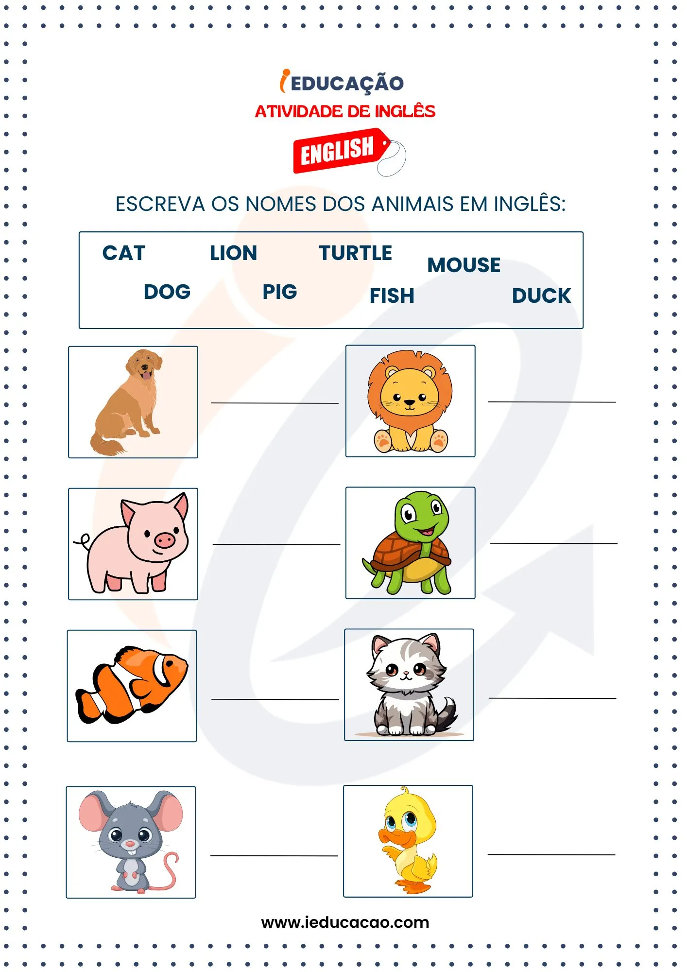 Atividades de Inglês para Educação Infantil: Atividades com Nomes dos animais em Inglês