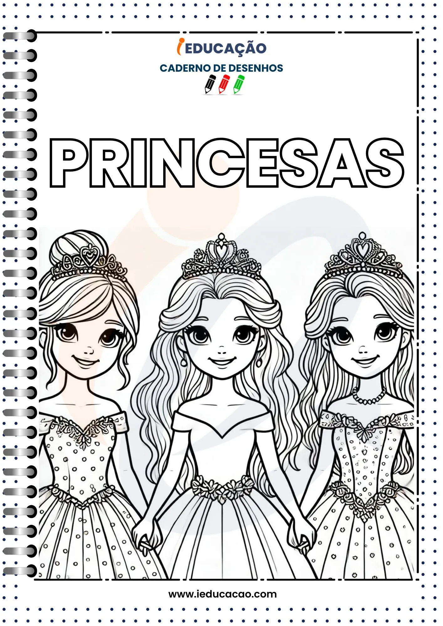 Caderno de Desenhos para Colorir com Princesas