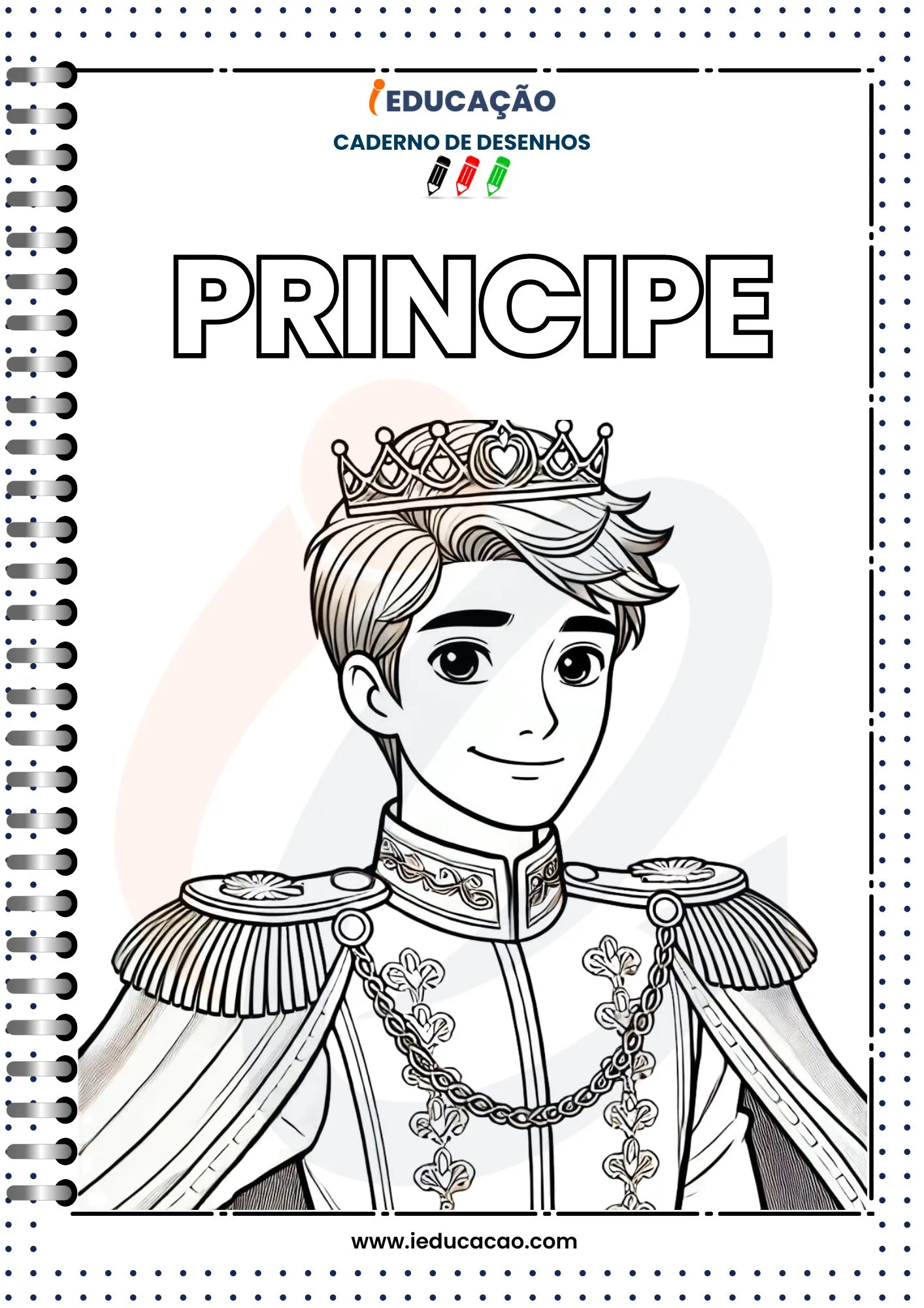 Caderno de Desenhos para colorir Príncipe
