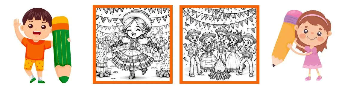 Desenhos para Colorir de Arraiá - Desenhos de festa junina para colorir e pintar no iEducação.