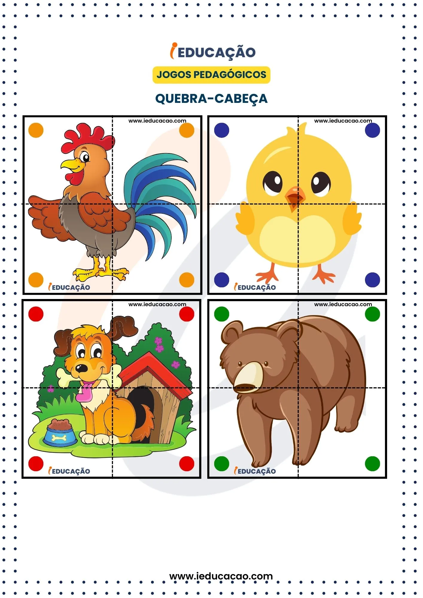 Jogos Pedagógicos Educação Infantil- Quebra Cabeça dos Animais